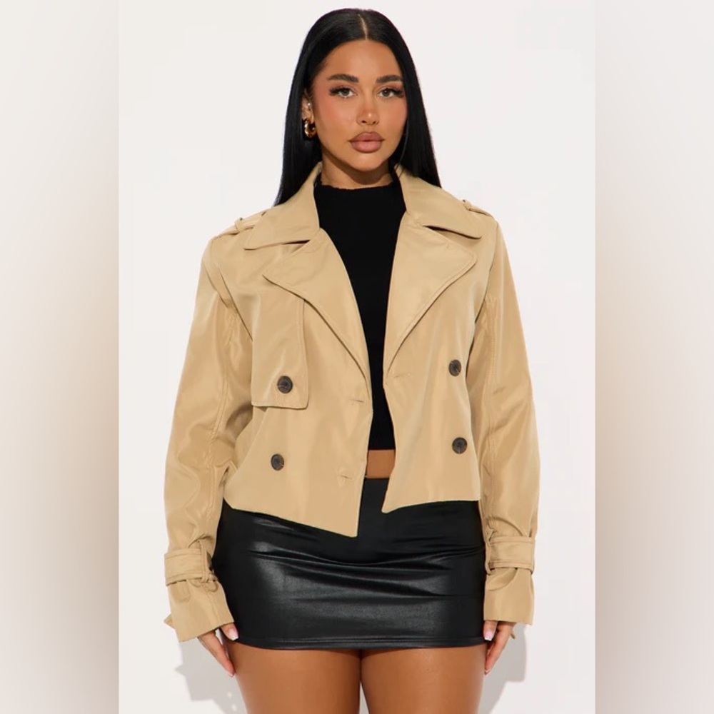 Fashion Nova Come And Go Cropped Trench - Tan